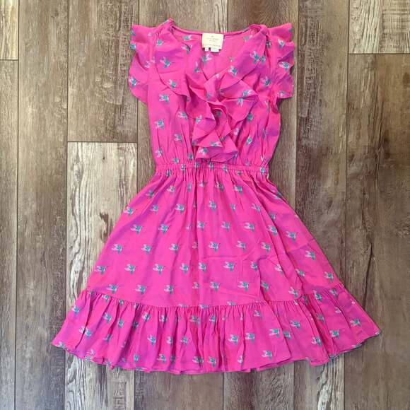 Kate Spade New York Dresses & Skirts - Kate Spade Silk Hummingbird Ruffle Dress Pink Womens 4